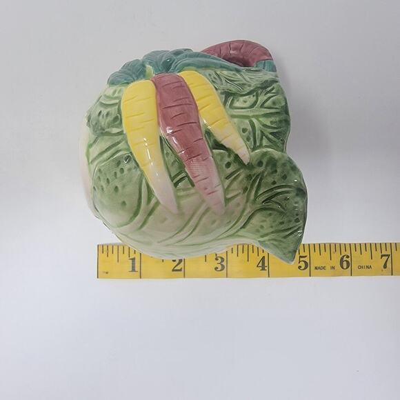 Vintage Bunny Lane By Strata White Rabbit Green Cabbage Easter Tea Pot W/ Lid - Picture 3 of 16